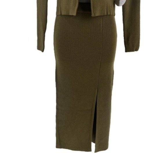 Petal & Pup NEW Luna Knitted Matching 3 Piece Set Midi Dress Olive Green Size M - Picture 8 of 13